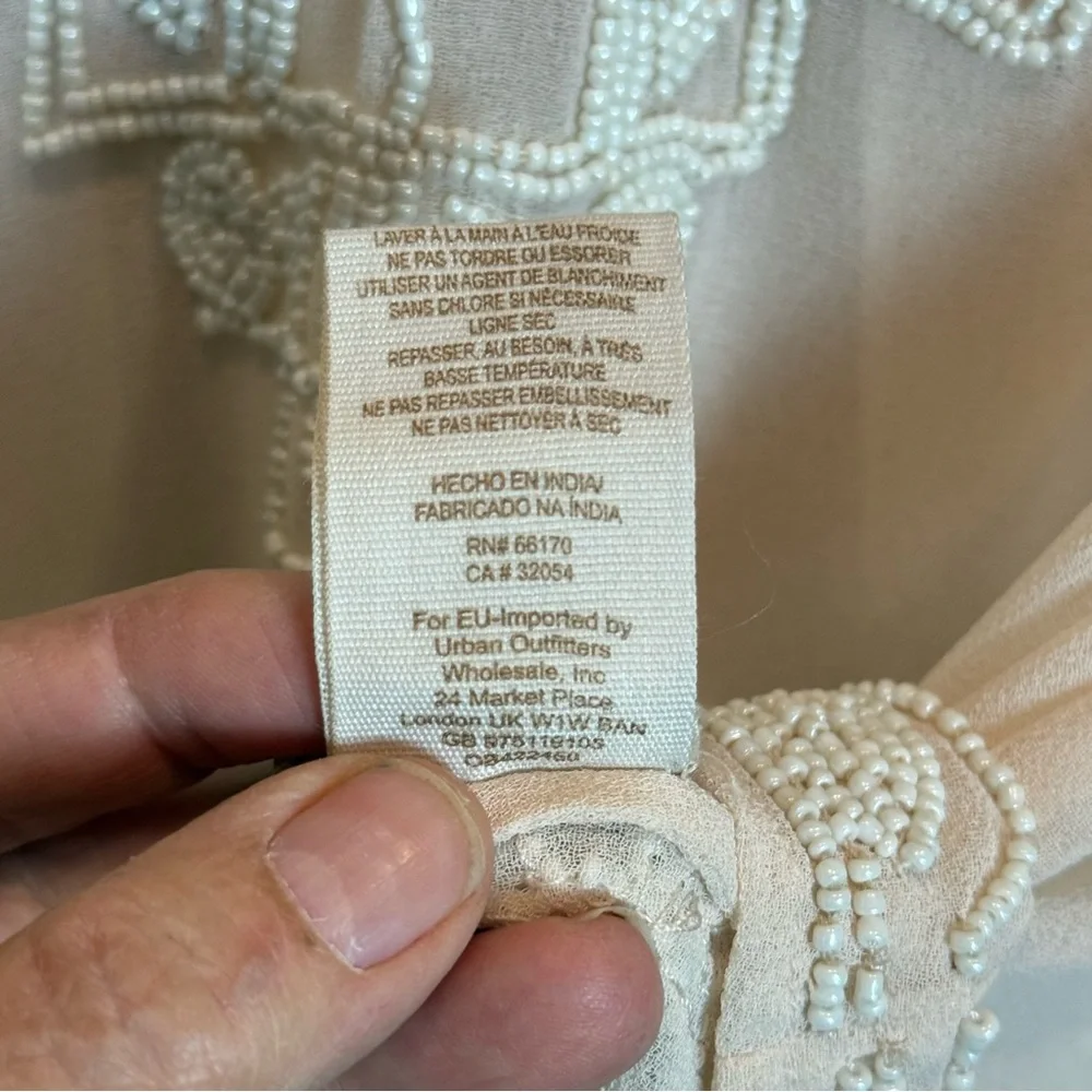 FREE PEOPLE Champagne Beaded Swing Tank Top Soft Pink Geometric Beadwork XS - Picture 8 of 10